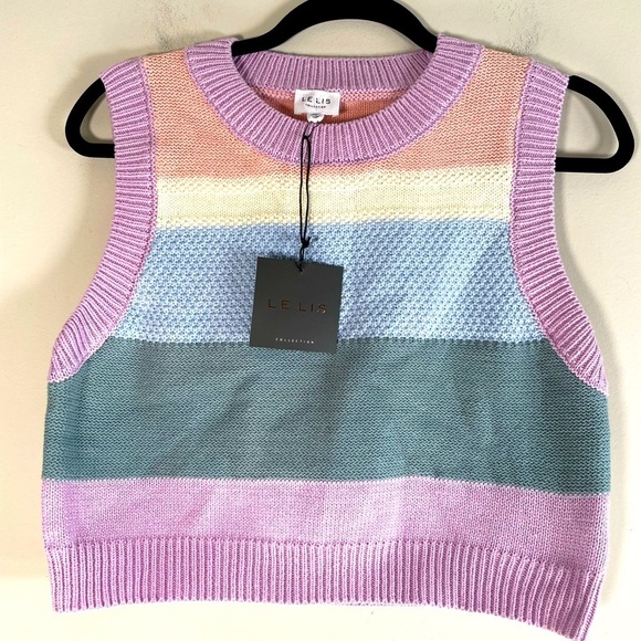 Le Lis Striped Colorblock Sweater Vest Crew Neck Cropped Boxy Cotton Blend Sz XS - Picture 4 of 9